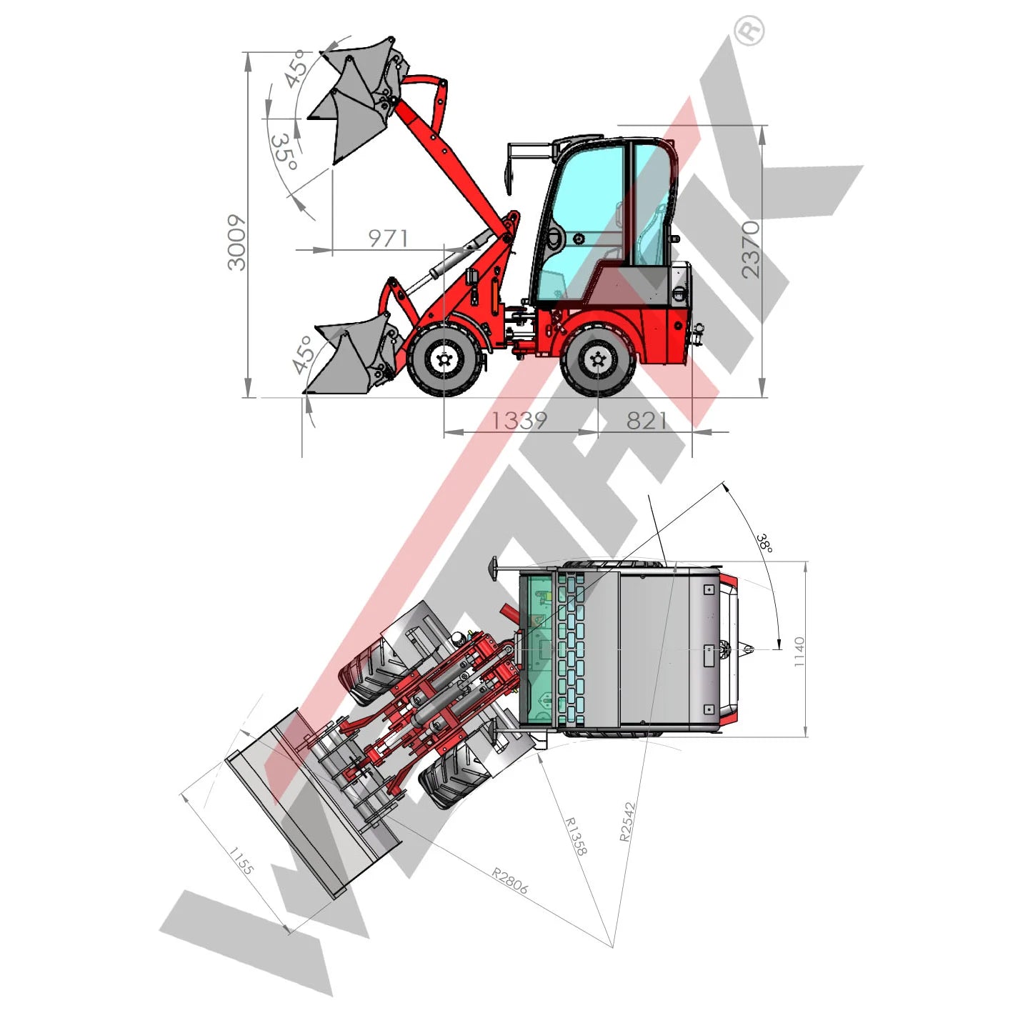 Radlader "807 Plus", Hoflader mit Vollkabine und 800 kg Hubkraft