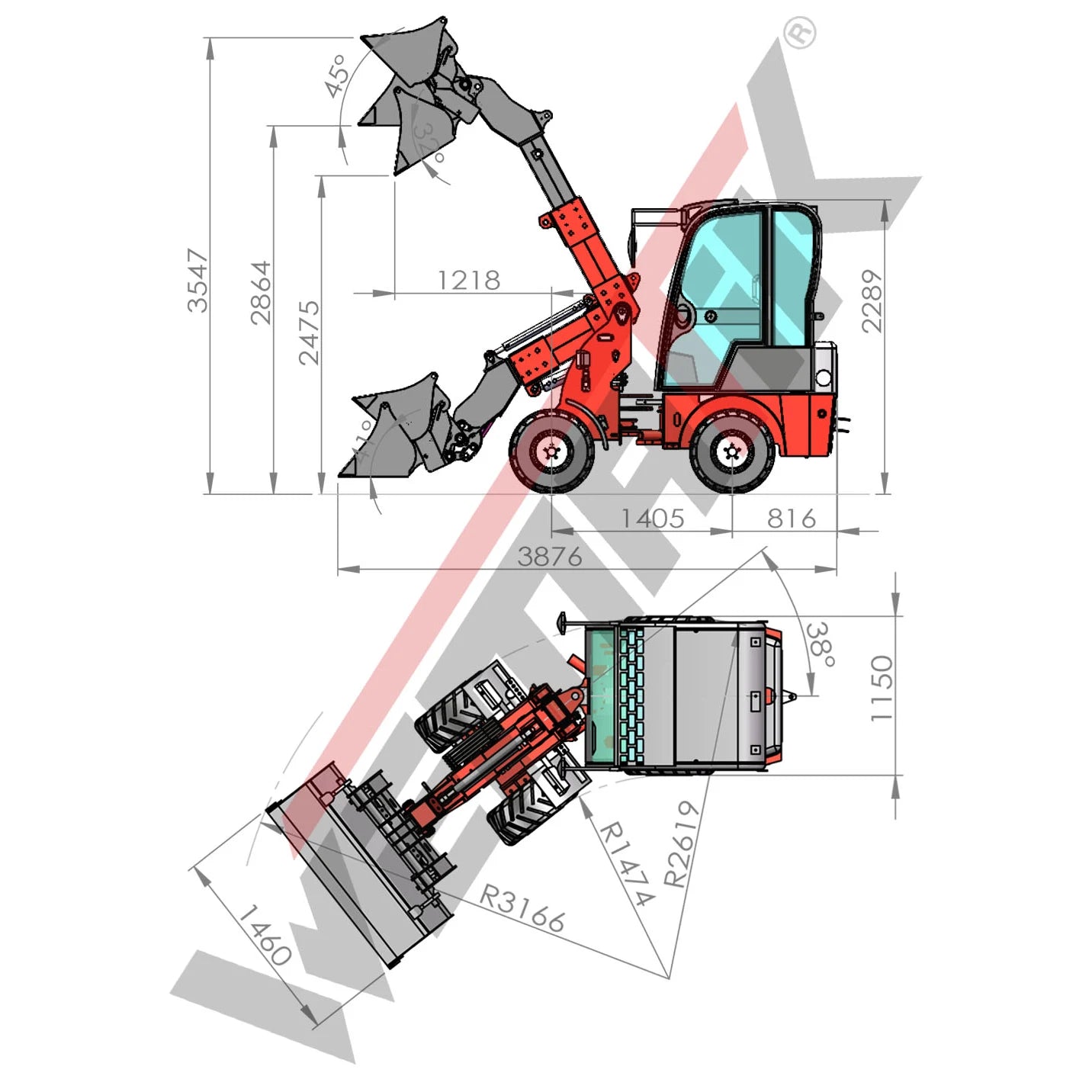 Teleskopradlader "807T Plus" Hoflader mit Kabine, 700 kg Hubkraft