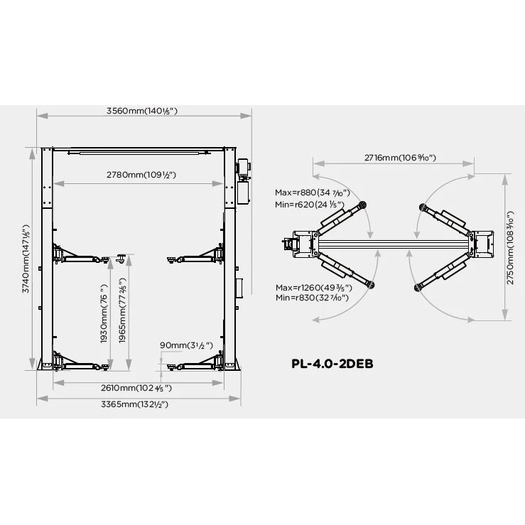 2-Säulen-Hebebühne "New York" 4t, 380V, elektromagnetische Verriegelung