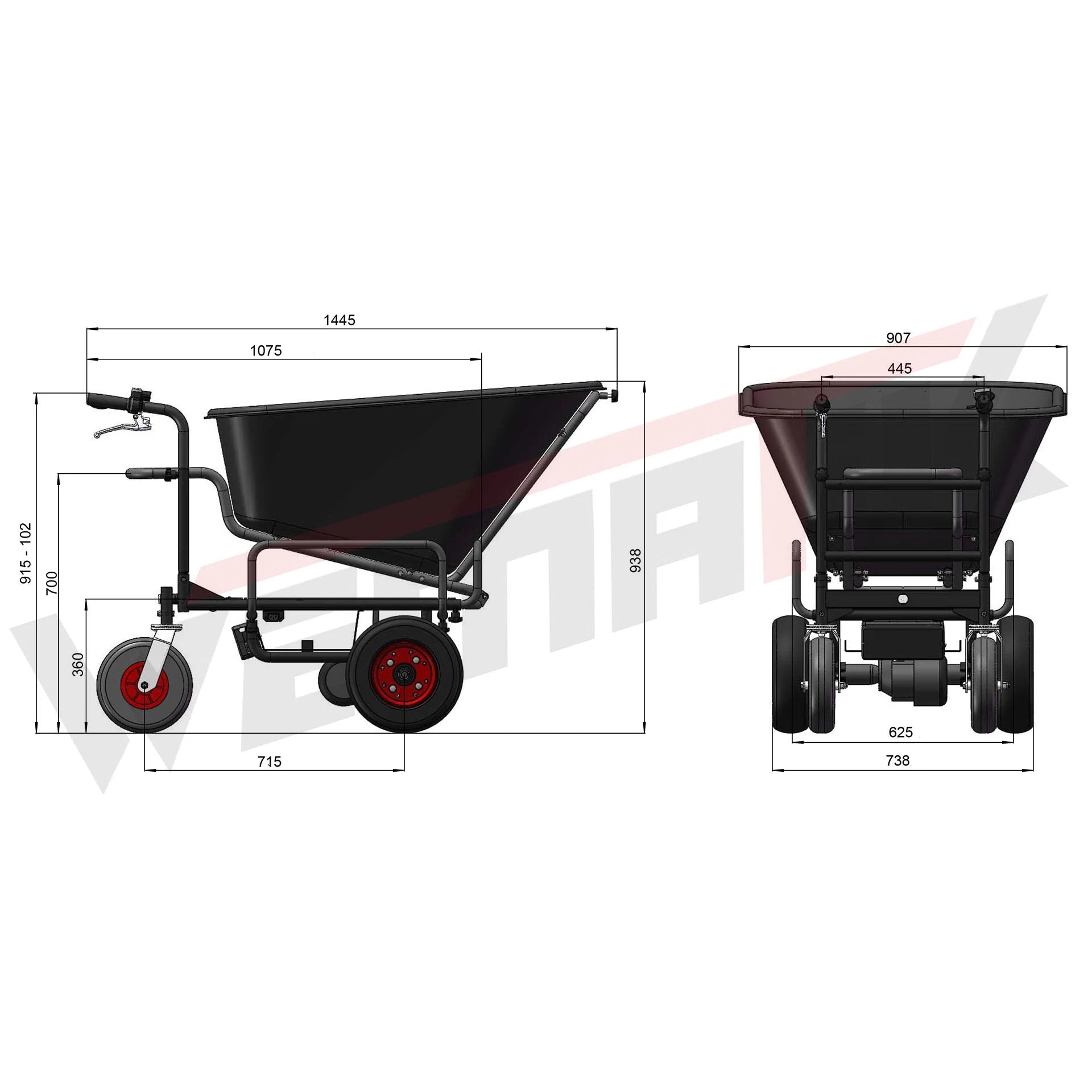 Elektrische Schubkarre "Regina", 250 kg Ladekapazität, Akku-Betriebszeit 7 Std.